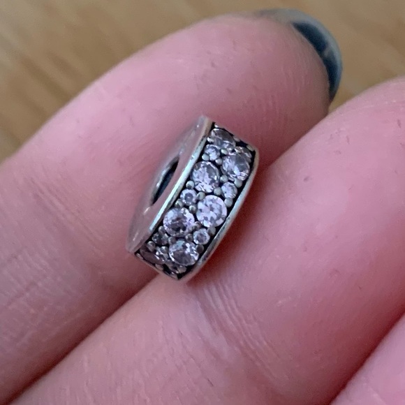 Authentic Retired Pandora CZ Bling Sparkling Charm Safety Clip Stopper Spacer - Picture 4 of 9